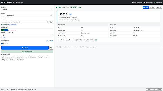 Interactive playground — live API response