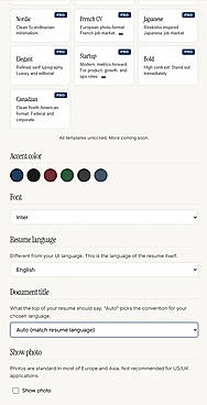 Template picker in the Design tab with free and Pro templates