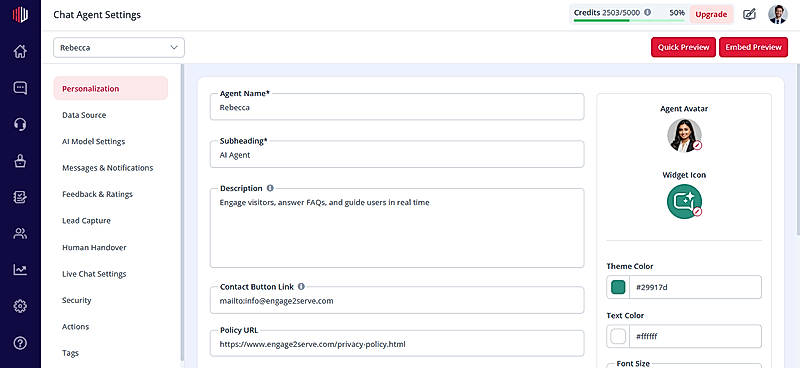 Chat Agent settings