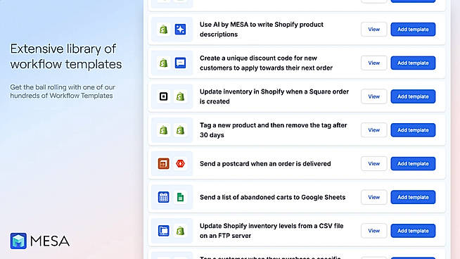 Extensive library of workflow templates