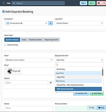 Add Daycare Booking