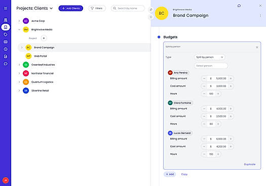 Project cost tracking in Beebole