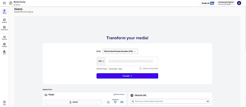 Studio AI- AI Merchandising- Upload images or enter VIN number