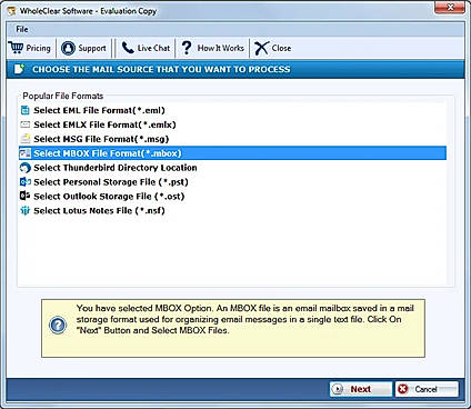 select mbox in mail source