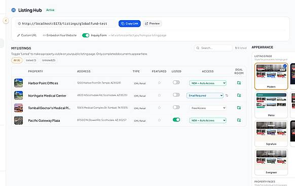 Listing Hub and marketing workflow