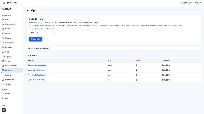 Scanned invoice review with price-change approval