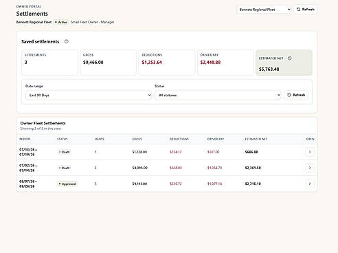 Fleet owner settlements