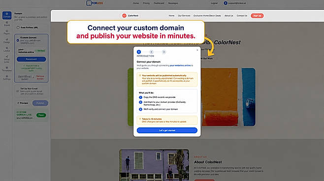 Connect your own domain and publish your website in minutes.