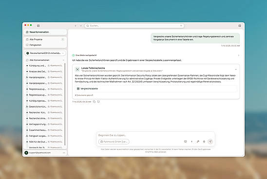 Deep research across your own documents: PyleHound reviews multiple policies and compiles a comparison table.