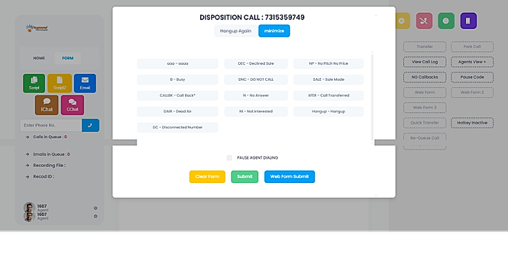 Custom Dialer Admin Dispo Screen