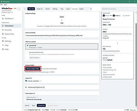 choose output location