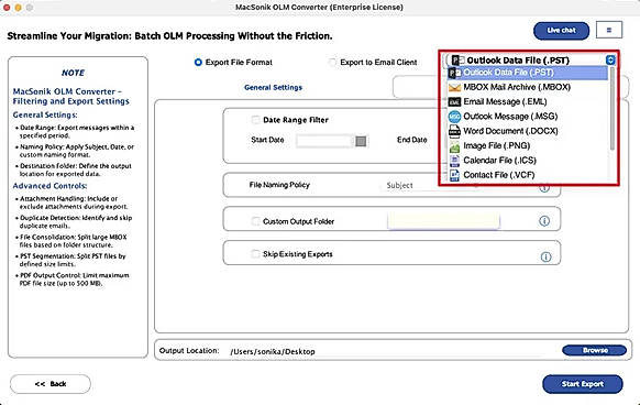 Choose and select the preferred format as the saving file format