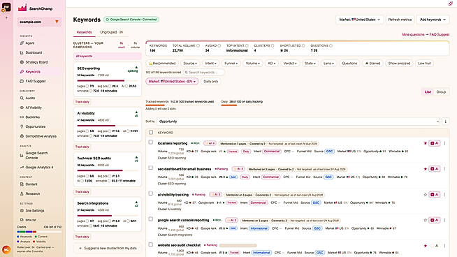 SearchChamp ranking and content insights