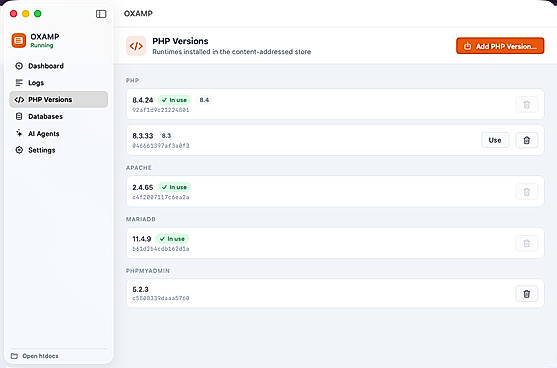 OXAMP Php Versions