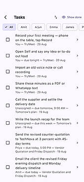 Action items collected in one task list