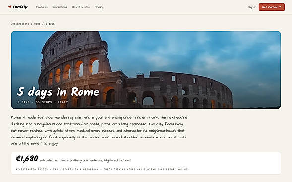 Public itinerary page: 5 days in Rome