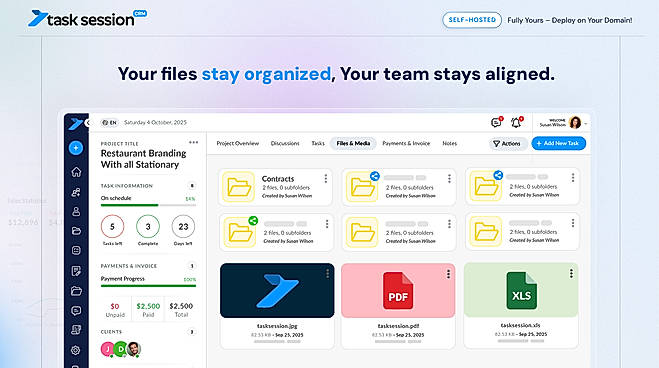 Files and media organised per project