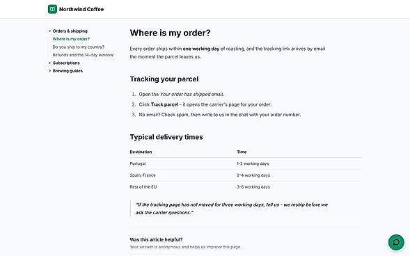 Help center article