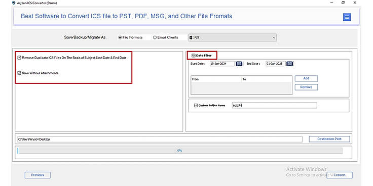 Select any additional built-in features as per your output requirements.