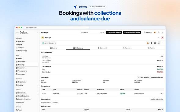 Booking with travellers and balance due
