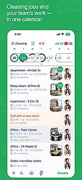 Team calendar with cleaning jobs, calls and tasks by day
