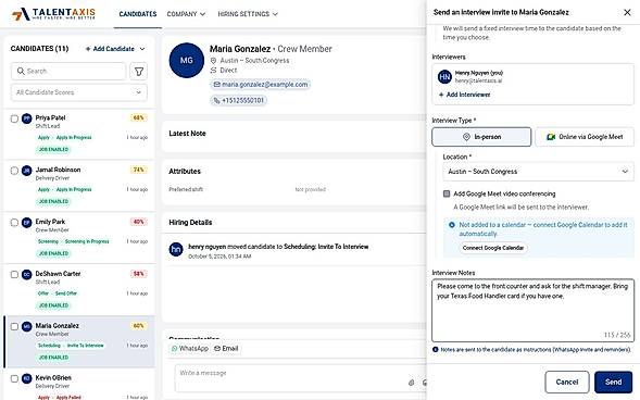 One-click interview scheduling