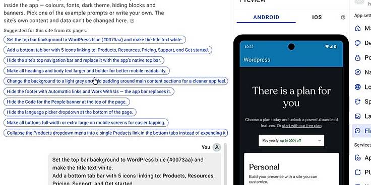 Live preview of the real app on a device