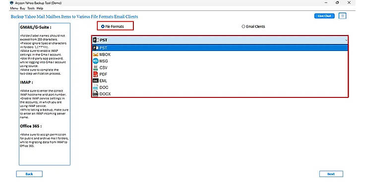 Select the desired file format or email client as per your requirement.
