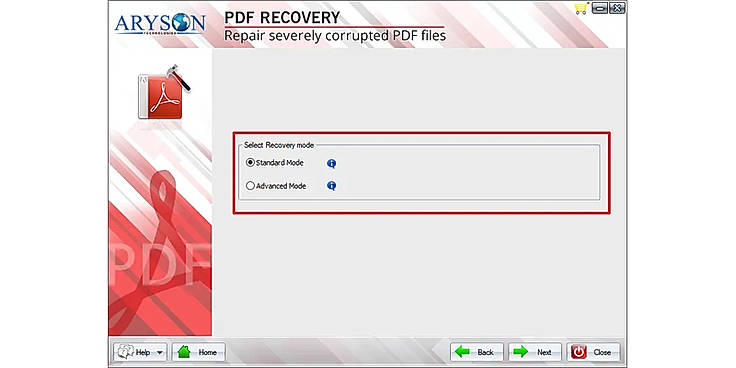 Choose an appropriate recovery mode depending on the extent of PDF corruption. Click Next.