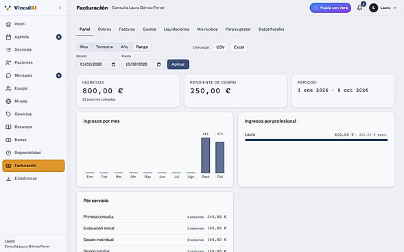 Billing: income, pending payments and export for your accountant