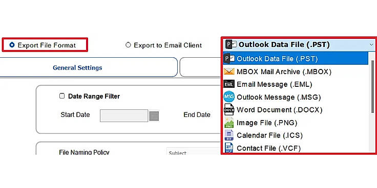 Select the Export File Format