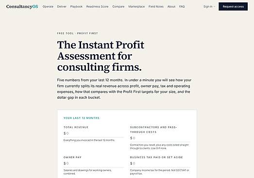 Instant Profit Assessment: Profit First targets for consulting firms.