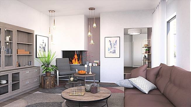 Living room with fireplace