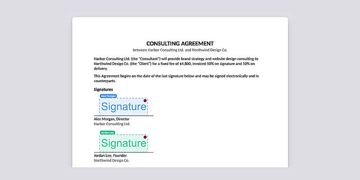 Upload a Word document and add signature fields