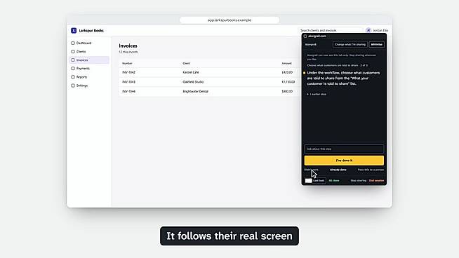 A guided session on the customer's own screen