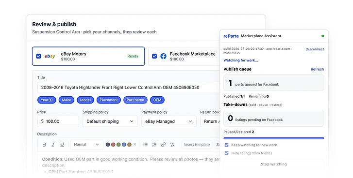 List once to eBay and Facebook - auto-delist everywhere on sale, never double-sell
