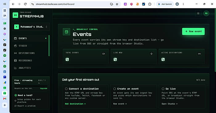 StreamHub Dashboard - Events Broadcast Control