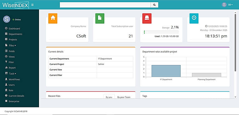 WiseINDEX dashboard