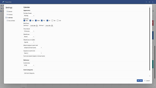Calendar settings