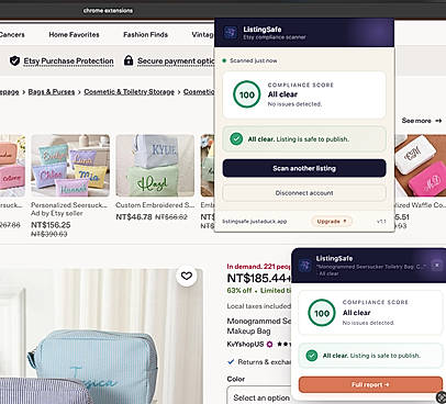 Scan any Etsy listing directly from the page with the Chrome extension