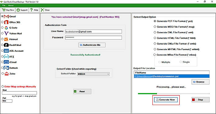 Click Backup button