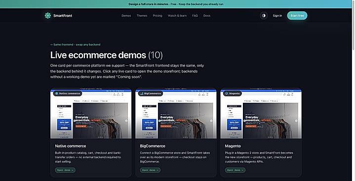 One frontend, ten commerce backends - live demos