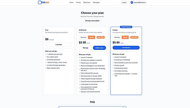 Start free or publish your website from just $5.99/year.