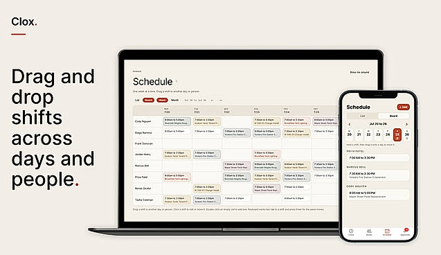 Clox employee scheduler drag and drop