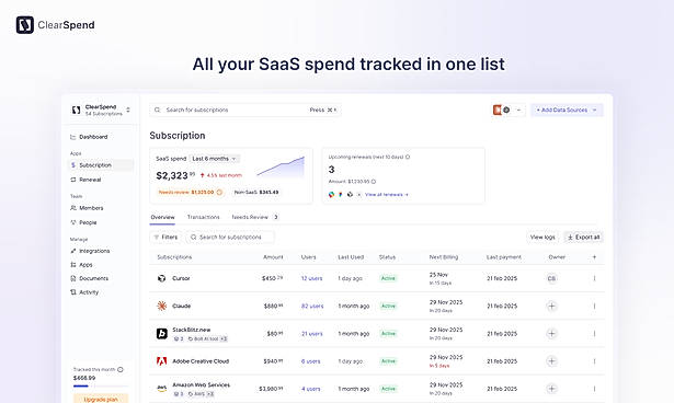 Subscription Tracking – See all SaaS spend in one view