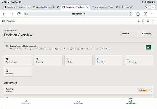 Decision Overview, to track the current state of decisions