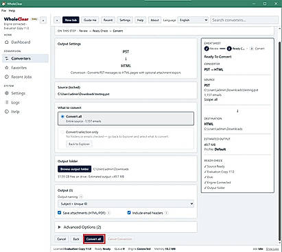 convert pst to html