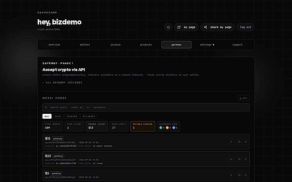 Crypto payment API and order tracking