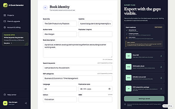 PDF, EPUB, DOCX, and KDP exports
