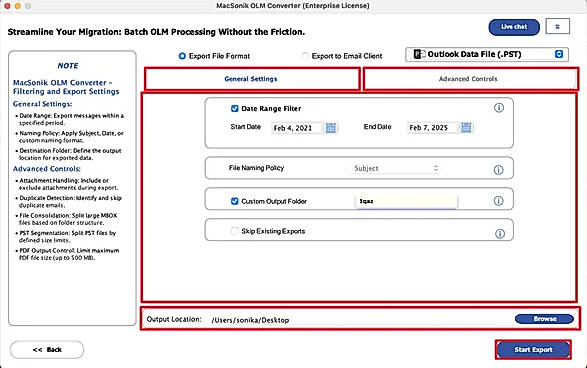 Now, apply the General and Advanced Settings before conversion and Start Conversion